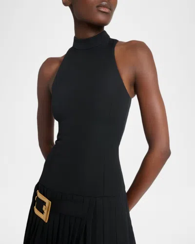 Balmain Knee Length Dress Pleated Skirt Buckle In Multi