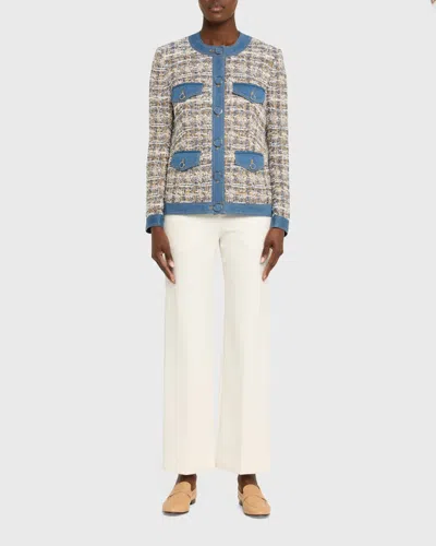 Veronica Beard Ainslie Denim-trimmed Cotton-blend Tweed Jacket In Blue