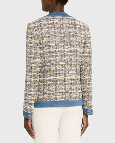 Veronica Beard Ainslie Denim-trimmed Cotton-blend Tweed Jacket In Blue