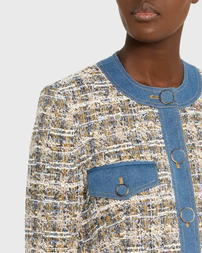 Veronica Beard Ainslie Denim-trimmed Cotton-blend Tweed Jacket In Blue