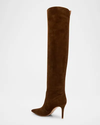 Gianvito Rossi Hansen Suede Pointed-toe Knee Boots In Brown