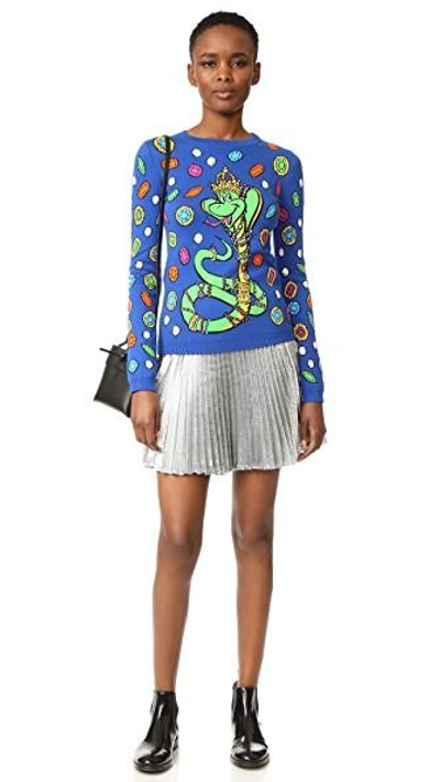 Shop Moschino Long Sleeve Sweater In Fantasy Print Blue