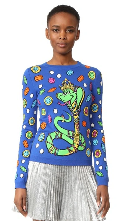 Moschino Long Sleeve Jumper In Fantasy Print Blue