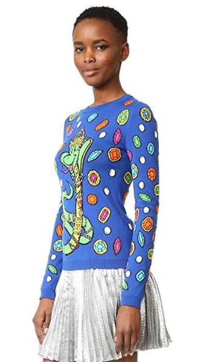 Shop Moschino Long Sleeve Sweater In Fantasy Print Blue