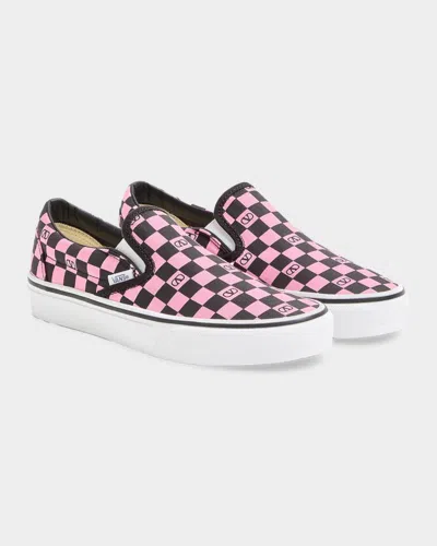 Valentino Garavani  Garavani And Vans Fabric Slip-on Trainer With Vlogo Checkerboard Print In Pink