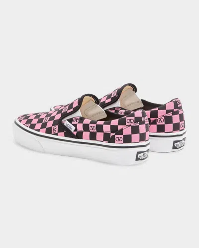 Valentino Garavani  Garavani And Vans Fabric Slip-on Trainer With Vlogo Checkerboard Print In Pink