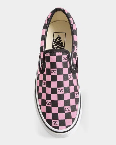 Valentino Garavani  Garavani And Vans Fabric Slip-on Trainer With Vlogo Checkerboard Print In Pink