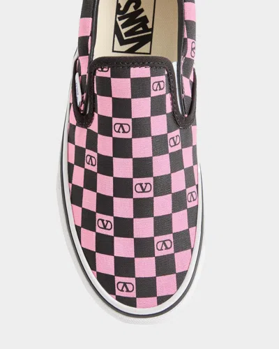 Valentino Garavani  Garavani And Vans Fabric Slip-on Trainer With Vlogo Checkerboard Print In Pink