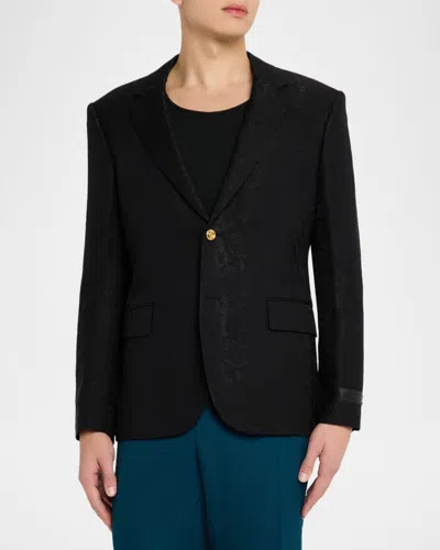 Versace Men's Python-jacquard Wool-blend Blazer In Black