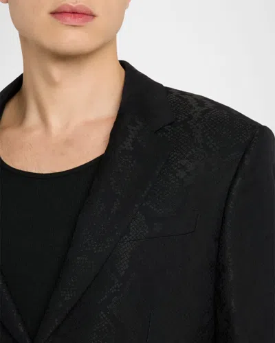 Versace Men's Python-jacquard Wool-blend Blazer In Black