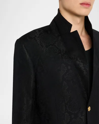 Versace Men's Python-jacquard Wool-blend Blazer In Black
