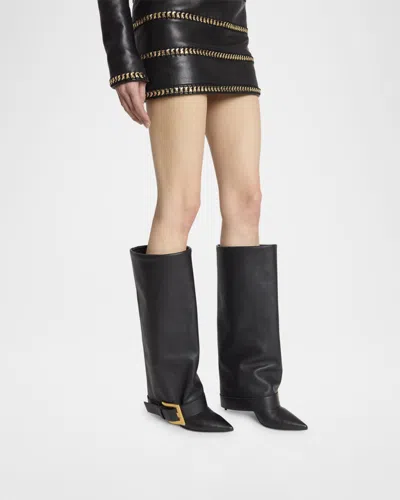 Balmain Knee-high Stiletto Boots Buckle Detail In Black
