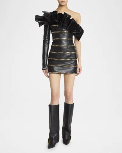 Balmain Knee-high Stiletto Boots Buckle Detail In Black