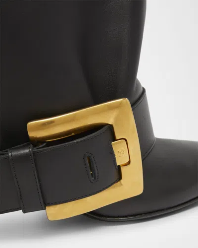 Balmain Knee-high Stiletto Boots Buckle Detail In Black