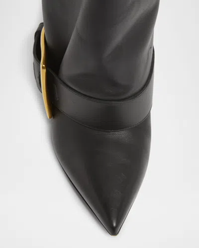 Balmain Knee-high Stiletto Boots Buckle Detail In Black
