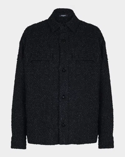 Balmain Monogram Tweed Overshirt In Black
