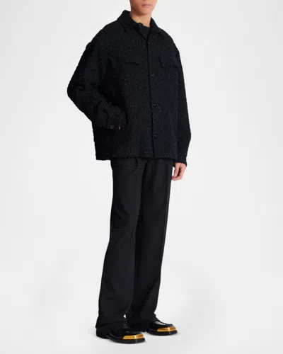 Balmain Monogram Tweed Overshirt In Black