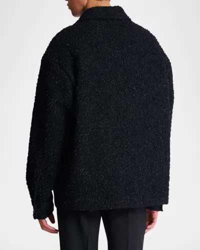 Balmain Monogram Tweed Overshirt In Black