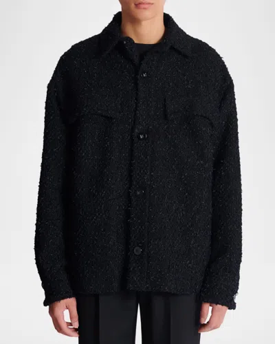 Balmain Monogram Tweed Overshirt In Black