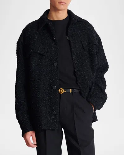 Balmain Monogram Tweed Overshirt In Black