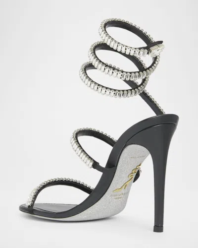 René Caovilla 105mm Cleo Leather Baguette Crystal Sandals In Black
