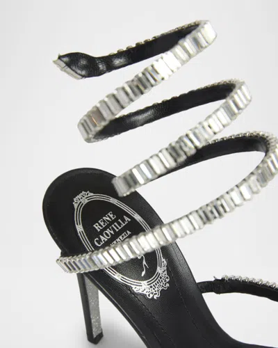 René Caovilla 105mm Cleo Leather Baguette Crystal Sandals In Black