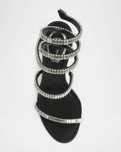 René Caovilla 105mm Cleo Leather Baguette Crystal Sandals In Black