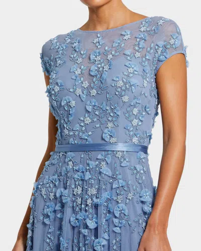 Mac Duggal Floral Embellished Short Sleeve Mesh Gown In Sky Blue