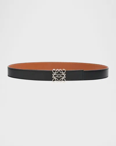 Loewe Women Anagram Leather Reversible Belt In Black