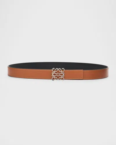 Loewe Women Anagram Leather Reversible Belt In Black