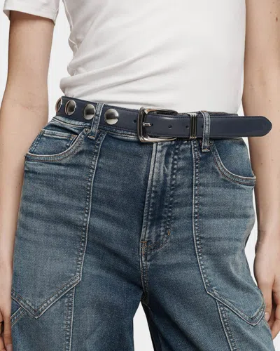 Veronica Beard Arch Studded Leather Belt In Blue