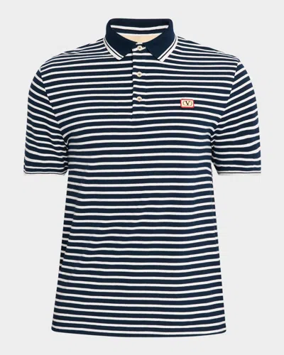 Valentino Garavani Signature Vlogo Patch Front Placket T-shirt In Size M In Blue