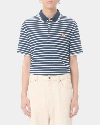 Valentino Garavani Signature Vlogo Patch Front Placket T-shirt In Size M In Blue