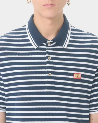 Valentino Garavani Signature Vlogo Patch Front Placket T-shirt In Size M In Blue