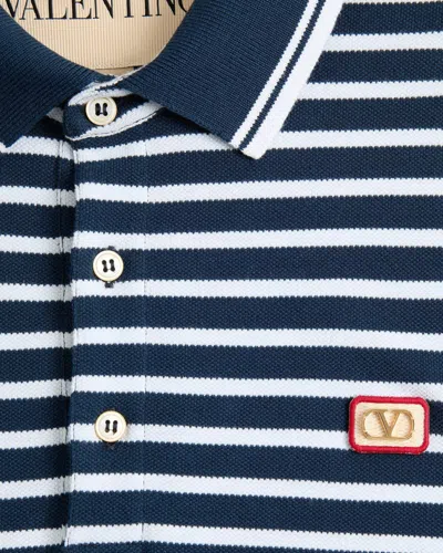 Valentino Garavani Signature Vlogo Patch Front Placket T-shirt In Size M In Blue