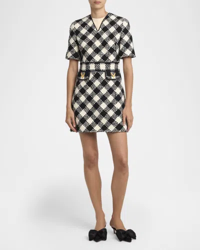 Valentino Womens Betulla Nero Diamond-check Textured Woven Mini Dress In Multi