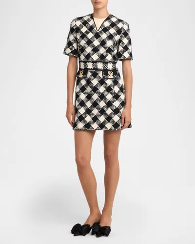 Valentino Womens Betulla Nero Diamond-check Textured Woven Mini Dress In Multi