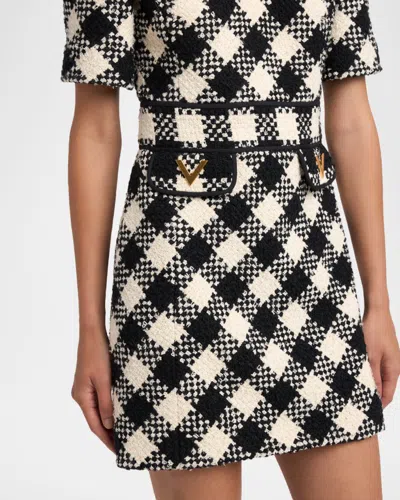 Valentino Womens Betulla Nero Diamond-check Textured Woven Mini Dress In Multi