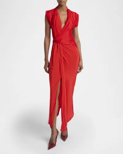 Victoria Beckham Womens Cardinal Red Asymmetric Plunge Stretch-woven Maxi Dress