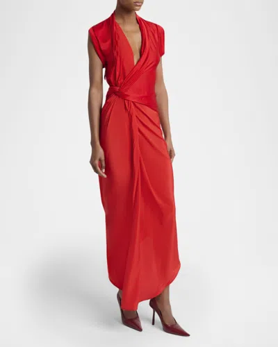 Victoria Beckham Womens Cardinal Red Asymmetric Plunge Stretch-woven Maxi Dress