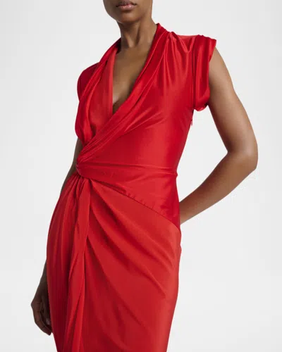 Victoria Beckham Womens Cardinal Red Asymmetric Plunge Stretch-woven Maxi Dress