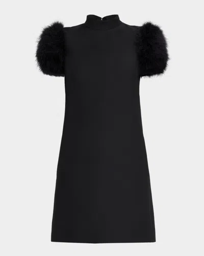 Valentino Short Crepe Couture Dress With Feathers Woman Black 42 In Black