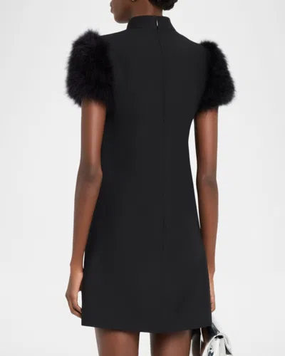 Valentino Short Crepe Couture Dress With Feathers Woman Black 42 In Black