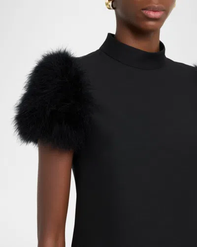 Valentino Short Crepe Couture Dress With Feathers Woman Black 42 In Black
