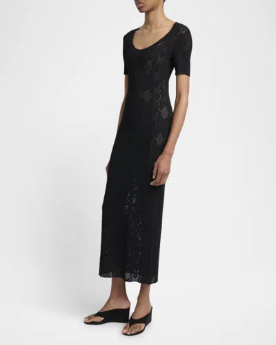 Alaïa Python Lace Knit Midi Dress In Black