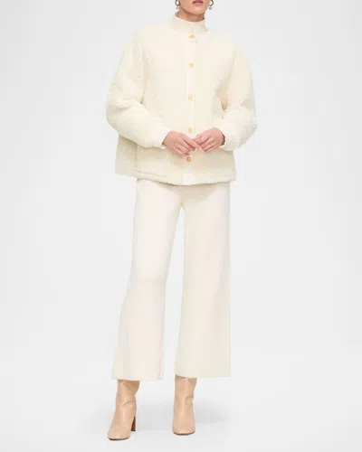 Lafayette 148 Button-down Reversible Shearling Jacket In White