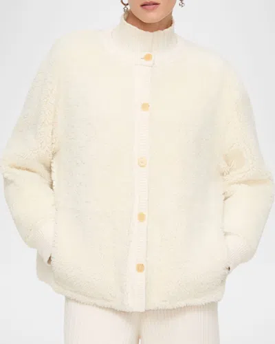 Lafayette 148 Button-down Reversible Shearling Jacket In White
