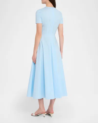 Oscar De La Renta Short Sleeve Chine Cyclamen Poplin Day Dress In Blue