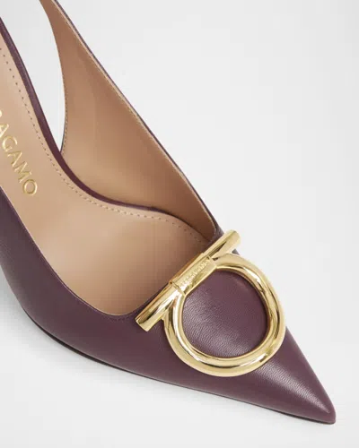 Ferragamo Women Sara 95 Leather Slingback Pumps In Burgundy