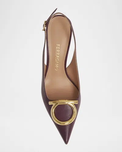 Ferragamo Women Sara 95 Leather Slingback Pumps In Burgundy